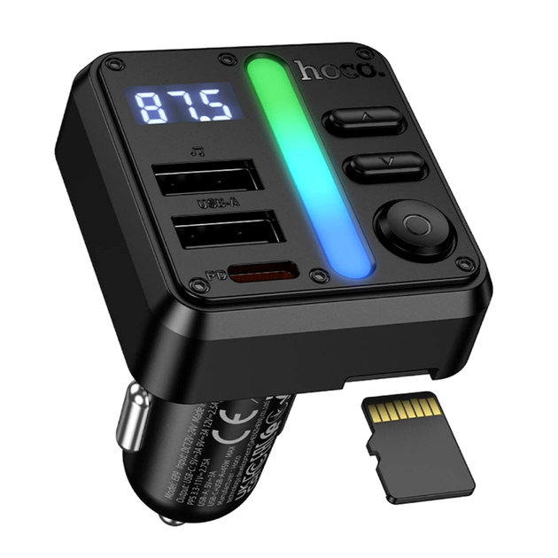 FM-трансмітер Hoco E89 Libre 45 W 2 USB Type-A USB Type-C чорний для автомобіля - зображення 3