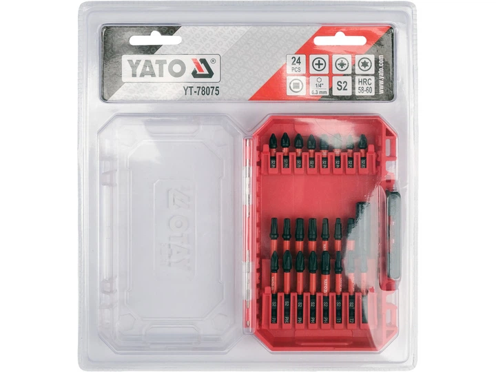Насадки викруткі ударні YATO PH, PZ, SQ, Torx, адаптер з шпинделем 6-гранним 1/4", 24 шт. [10/20] - зображення 6