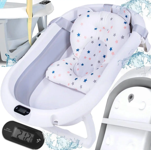 Дитяча складна ванночка з термометром та подушкою HANERT KinderBad Grey - зображення 5