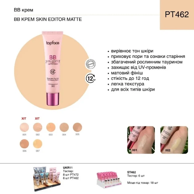 Тональний ВВ крем Skin Editor Matte Finish SPF15 TopFace PT462 №02 Бежево-рожевий, 30 мл - Фото 4 Тональний ВВ крем Skin Editor Matte Finish SPF15 TopFace PT462 №02 Бежево-рожевий, 30 мл - зображення 4