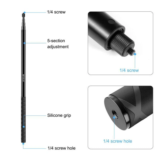 Невидимая селфи-палка 3 м Puluz PU642B телескопический монопод 1/4" для 360° съемки - изображение 4