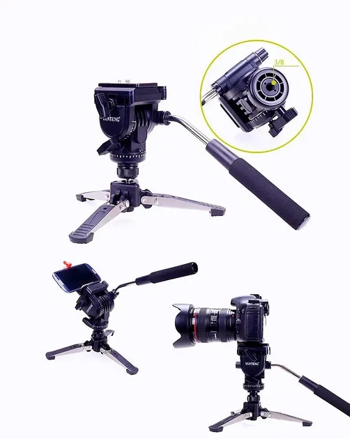 Алюминиевый монопод Yunteng VCT-588 65-166 см с гидравлической головой и складной опорой для видеокамеры и DSLR - изображение 5