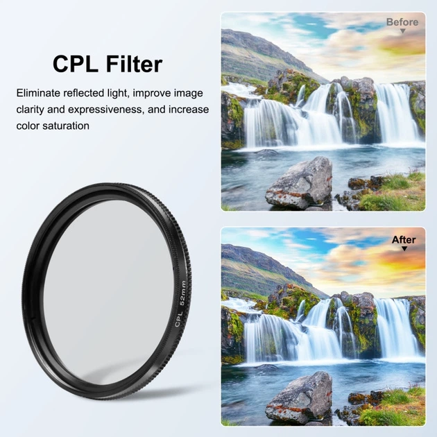 Фильтр CPL+UV с адаптерным кольцом 52 мм Puluz PU596B для GoPro HERO 12/11/10/9 - изображение 7