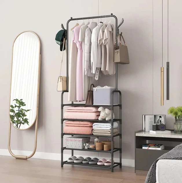 Вешалка для одежды с полками для обуви Clothes Rack Up / Напольная металлическая стойка 170×60×26 см - изображение 2