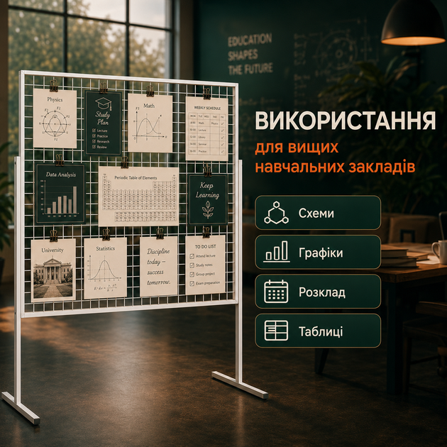 Органайзер для кімнати білий мудборд на ніжках 150×100 см 5 фотокарток 20 прищіпок 2 чеклиста для свят і заходів - зображення 2