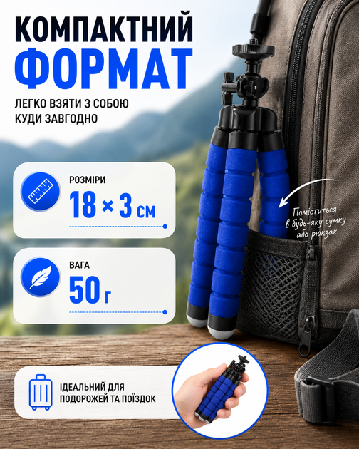Гибкий мини-штатив для смартфона и камеры с креплением 1/4" - изображение 5