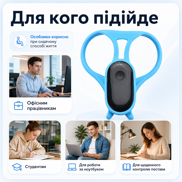 Коригувальний коректор для спини від сутулості Posture training device USB КОРЕКТОР СПИНИ Корсет для хребта Синій - зображення 7