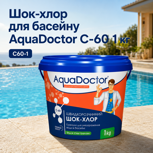 Хімія для первинної обробки басейну AquaDoctor гранульований шоковий хлор 1 кг - зображення 3