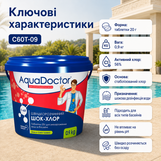 Засіб для ударного хлорування води AquaDoctor в таблетках по 20 г 0,9 кг - изображение 4