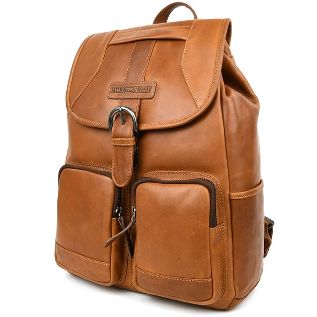 Городской рюкзак HILL BURRY HB4066B кожаный рыжий 45×30×12 см - изображение 3