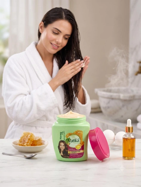 Питательная маска для волос с медом и яичным белком honey&egg mask Dabur VATIKA HAMMAM 450 г - изображение 2