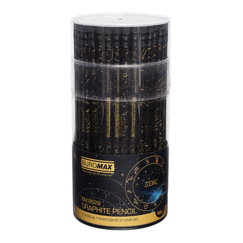 Олівець графітовий BUROMAX 8529 HB з гумкою, BLACK ZODIAC (100) /BM.8529/ - изображение 2
