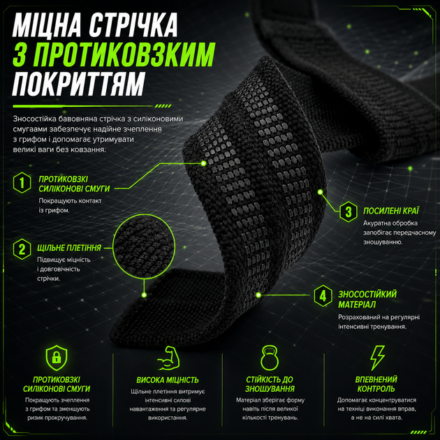 Лямки для тяги (кистевые ремни) Vilico AB093 ченые, для тяжелой атлетики и силовых тренировок - изображение 4