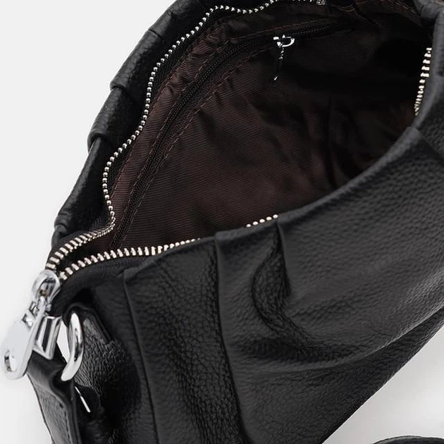 Женская кожаная сумка Borsa Leather стильная черная сумка через плечо из натуральной кожи 54201 - изображение 5