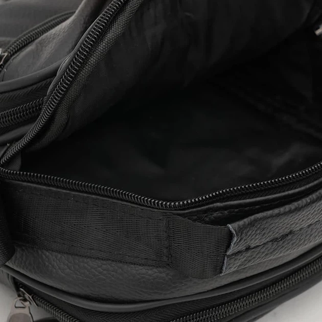Мужская кожаная сумка Borsa Leather 2 из натуральной кожи черная компактная на молнии для документов и аксессуаров 70226 - изображение 5