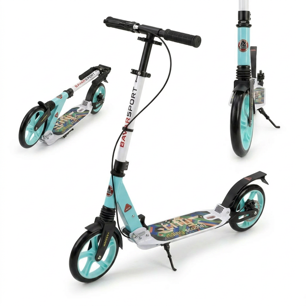 Самокат двухколесный складной с колесами 200мм и дисковым тормозом Scooter City Riding 659 Mint-White - изображение 2