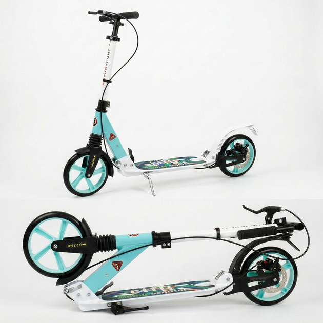 Самокат двухколесный складной с колесами 200мм и дисковым тормозом Scooter City Riding 659 Mint-White - изображение 6