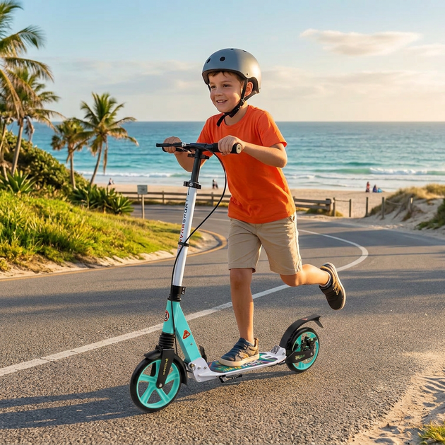 Самокат двухколесный складной с колесами 200мм и дисковым тормозом Scooter City Riding 659 Mint-White - изображение 8