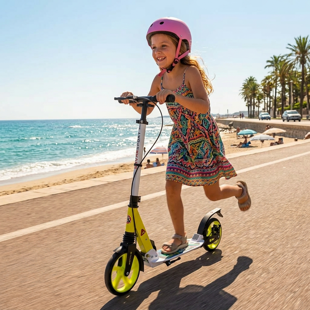 Самокат двухколесный складной с колесами 200мм и дисковым тормозом Scooter City Riding 659 White-Neon Green - изображение 7