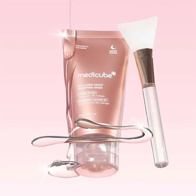 Нічна маска для обличчя MEDICUBE Collagen Night Wrapping Mask 75 ml — відновлення, пружність та інтенсивне зволоження шкіри - изображение 5