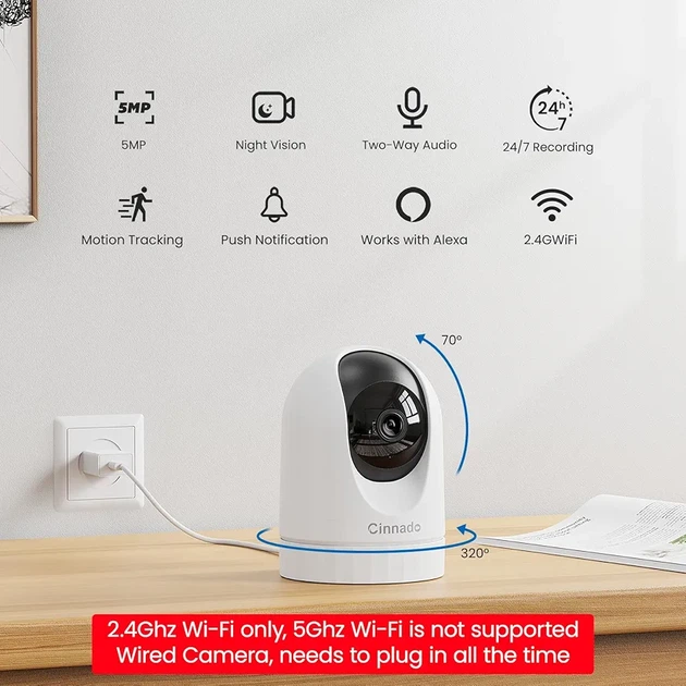 Камера видеонаблюдения Cinnado D1 Wi‑Fi IP 2K 360° для помещения с ночным видением, датчиком движения, двусторонней аудиосвязью, записью на microSD и поддержкой Alexa и Google Home - изображение 2