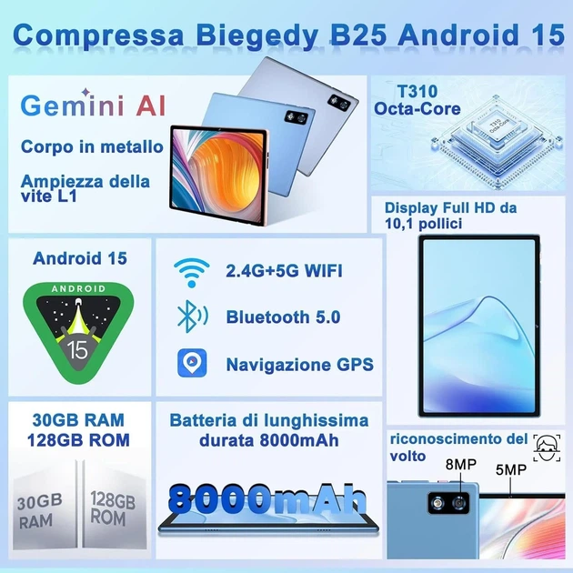 Планшет 10.1'' Biegedy B25 8+22/128Gb 8 ядер Android 15 8000 mAh Голубой (102181146) - Уценка - изображение 2