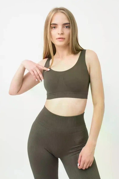 Бесшовный топ на широких бретелях Giulia TANK TOP S/M Khaki-khaki, женский топ из микрофибры, круглый вырез, спортивный - Фото 5 Бесшовный топ на широких бретелях Giulia TANK TOP S/M Khaki-khaki, женский топ из микрофибры, круглый вырез, спортивный - изображение 5