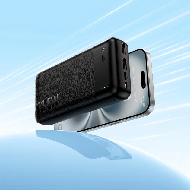 Повербанк HOCO J159A Essence, fully compatible power bank, 20000mAh, 2USB, 1Type-C, 22.5W, 3A, PD, QC, black - Фото 7 Повербанк HOCO J159A Essence, fully compatible power bank, 20000mAh, 2USB, 1Type-C, 22.5W, 3A, PD, QC, black - изображение 7