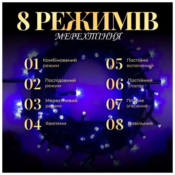 Светодиодная гирлянда Нить 161 LED 8 Вт для дома 14 метров синий HM-4718 - изображение 3