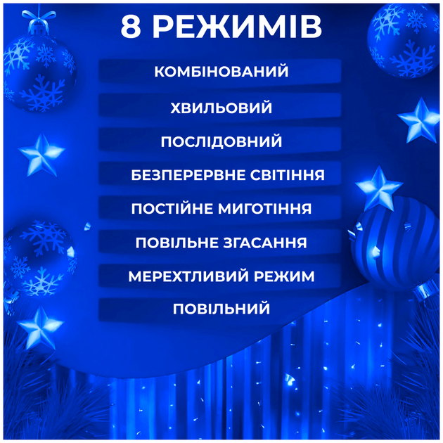 Гирлянда штора светодиодная 200LED 3х2м динамическая для дома синий GarlandoPro HM-0685 - изображение 7