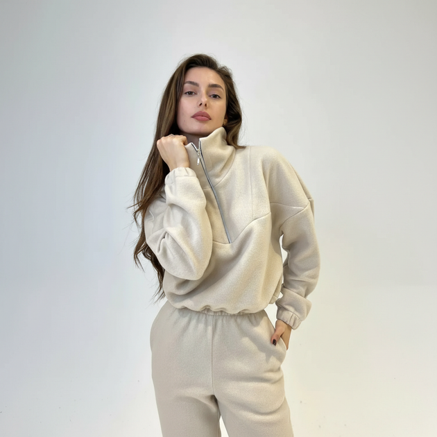 Костюм жіночий світшот та брюки трикотаж фліс св. бежевий, L-XL - Фото 5 Костюм жіночий світшот та брюки трикотаж фліс св. бежевий, L-XL - зображення 5