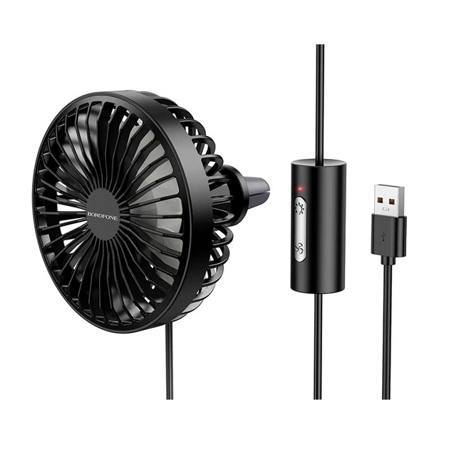 Вентилятор в авто BOROFONE DBF11 на дефлектор с LED-подсветкой 3 скорости Черный - изображение 2