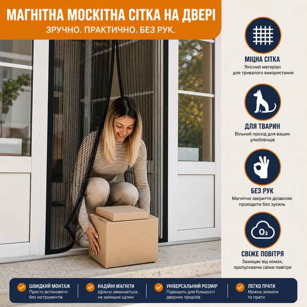 Москитная сетка на двери с магнитным закрытием 90 х 210 см - изображение 3