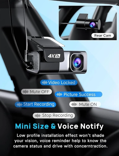 Navycrest Q7 – 4K + 1080p Wi-Fi Dash Cam (Передня + Задня Камери) - Фото 7 Navycrest Q7 – 4K + 1080p Wi-Fi Dash Cam (Передня + Задня Камери) - зображення 7