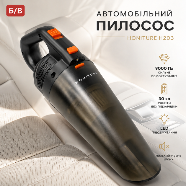 Автомобильный пылесос Honiture H203: Беспроводной, 9000 Па, 30 мин работы, Светодиодная подсветка Б/У - Фото 1 Автомобильный пылесос Honiture H203: Беспроводной, 9000 Па, 30 мин работы, Светодиодная подсветка Б/У - изображение 1
