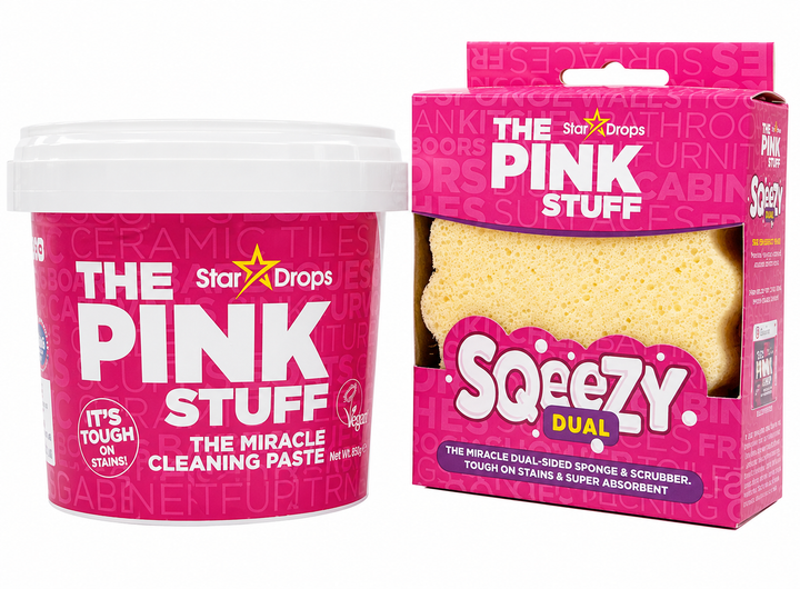 Набір для прибирання The Pink Stuff: чистяча паста 850 г + двостороння губка Squeezy Dual - Фото 1 Набір для прибирання The Pink Stuff: чистяча паста 850 г + двостороння губка Squeezy Dual - зображення 1
