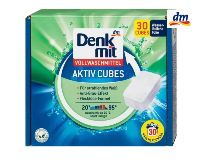 Таблетки для прання DenkMit білої білизни Vollwaschmittel Cubes 30 шт - Фото 1 Таблетки для прання DenkMit білої білизни Vollwaschmittel Cubes 30 шт - зображення 1
