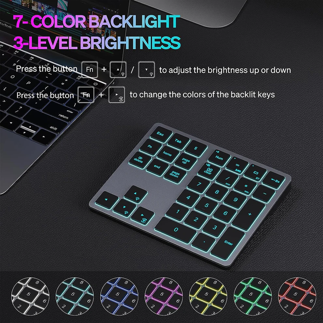 Беспроводная клавиатура Bluetooth/2.4G NumPad/нампед с подсветкой 34 клавиши для ноутбука/макбука/Windows/Mac кейпад-нампад кейпэд - изображение 6