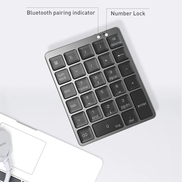 Бездротова Bluetooth NumPad клавіатура-хаб з 2 USB портами, нампед-кейпад для ПК/ноутбука, Windows/Mac/iOS, кейпед - зображення 8