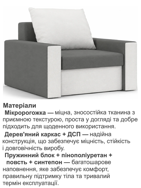 Крісло Зеус 105×90 см сірий-молочний - зображення 4