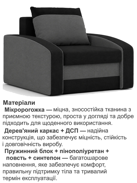 Кресло Хелвет 105×90 см черный серый - изображение 4