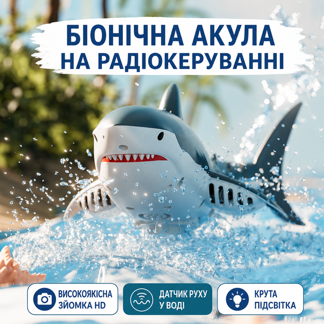 Акула на радиоуправлении 4D-S6 встроенная камера, управление через приложение и пульт 2.4GHz, подсветка, пускает фонтанчик, плавает в воде, аккумулятор 3.7V, для детей от 14 лет - изображение 4