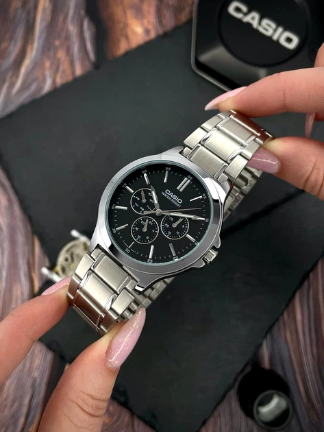 Мужские наручные часы Casio MTP-V300D-1A серебристые с черным циферблатом - Фото 5 Мужские наручные часы Casio MTP-V300D-1A серебристые с черным циферблатом - изображение 5