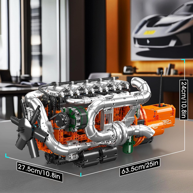 Конструктор двигун вантажівки Mould King 10200 Inline-6 Turbo з електромотором 3236 деталей — модель рядного 6-циліндрового двигун - зображення 3