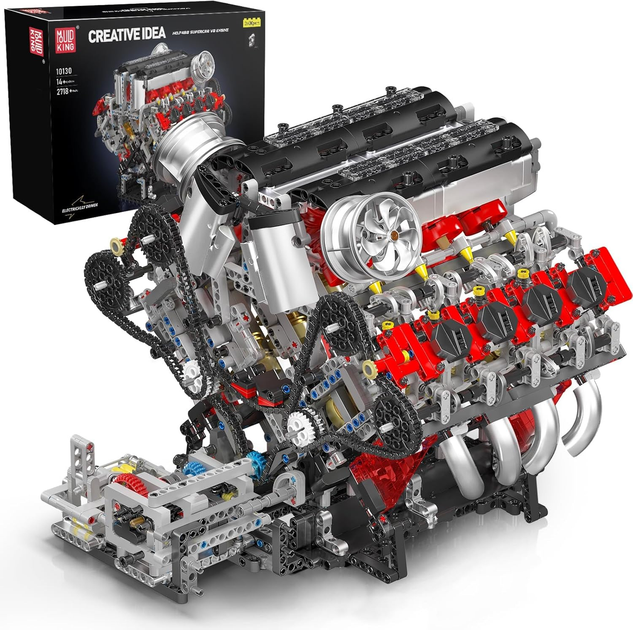 Конструктор Mould King 10130 V8 Twin Turbo Technic з електромотором, модель двигуна V8, 2718 деталей - изображение 3