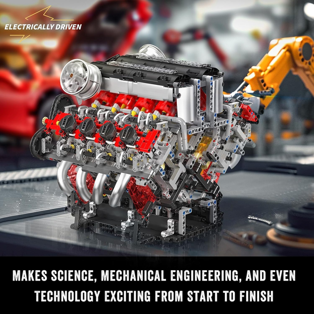 Конструктор Mould King 10130 V8 Twin Turbo Technic з електромотором, модель двигуна V8, 2718 деталей - изображение 5