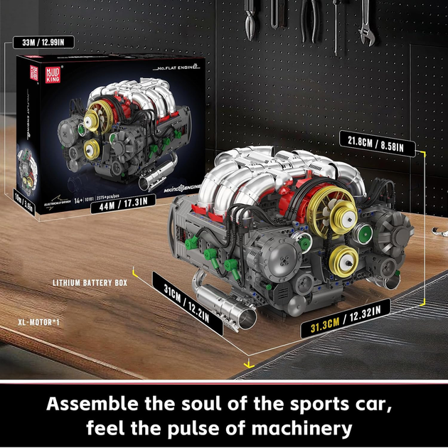 Конструктор двигатель Flat-6 Mould King 10181 с электромотором 2375 деталей — модель оппозитного двигателя, механический двигатель - изображение 6