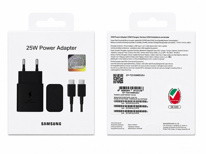 Комплект быстрой зарядки для Samsung 25W USB-C с кабелем Type-C to Type-C (черный) - изображение 2