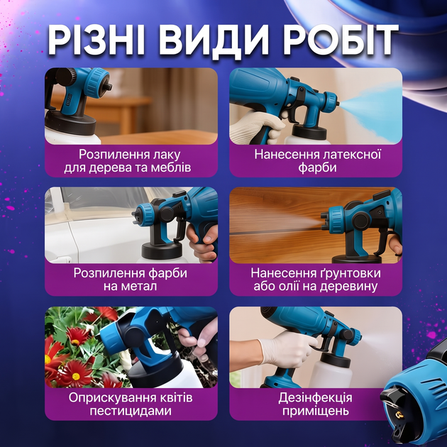 Аккумуляторный сетевой краскопульт 800мл + 2 аккумулятора, JK-SG1 / Ручной распылитель краски с регулировкой ширины / Краскопульт электрический для покраски стен, заборов. - изображение 3