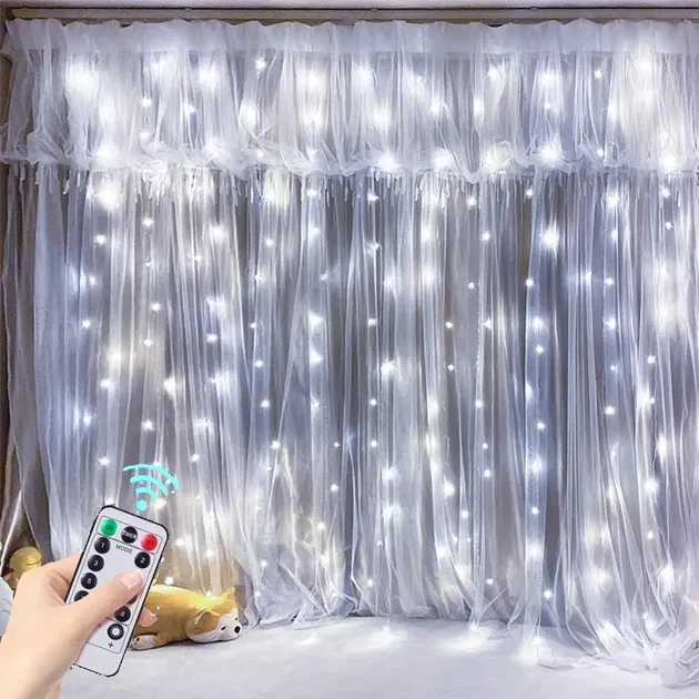 Гирлянда штора РОСА 3Мх3М Светодиодная Белая, USB, 300 LED, Новая, 8 режимов - изображение 3